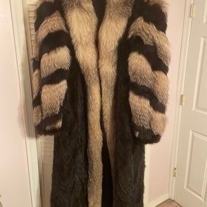 Dyed Shadow fox and mink full length coat